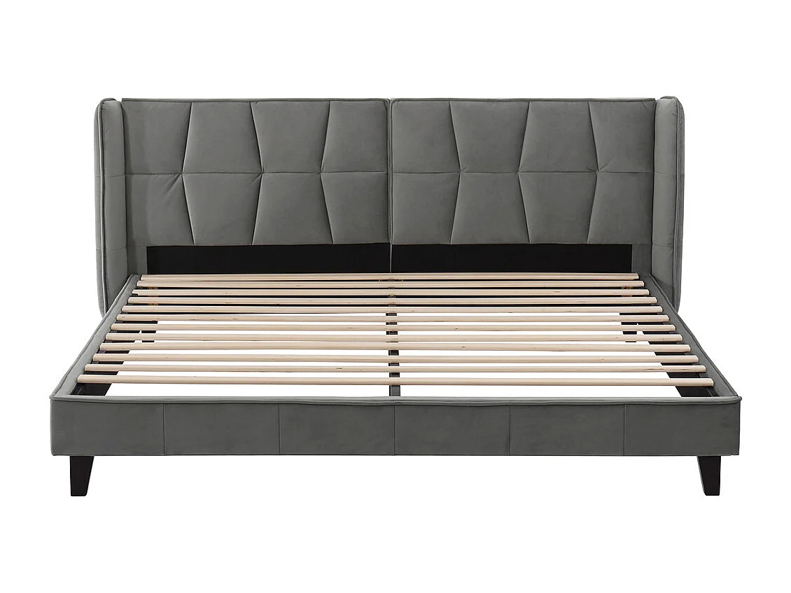 Volwassen bed 180x200cm gestoffeerd bed met lattenbodem tweepersoonsbed grijs fluweel