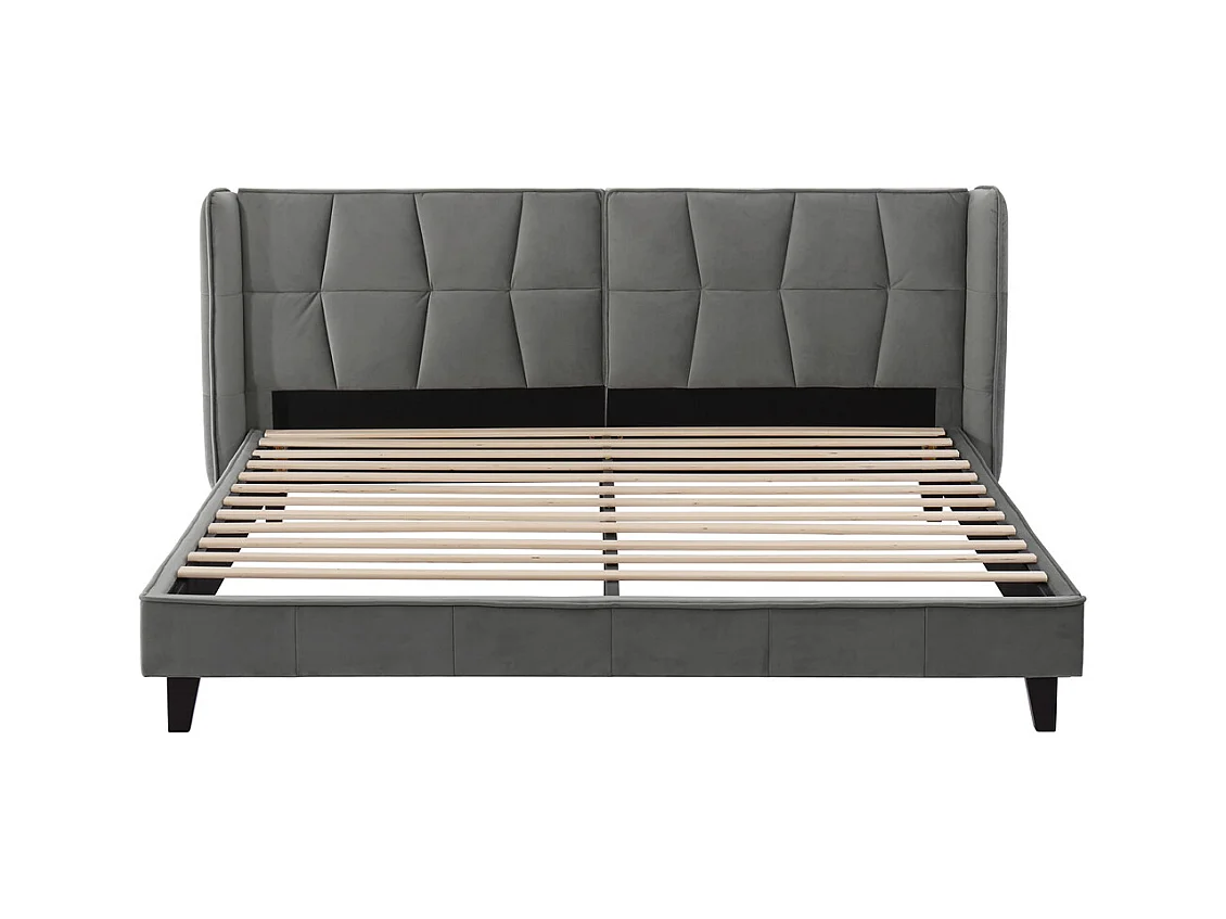 Lit adulte lit 180x200cm lit rembourré avec sommier à lattes lit double velours gris
