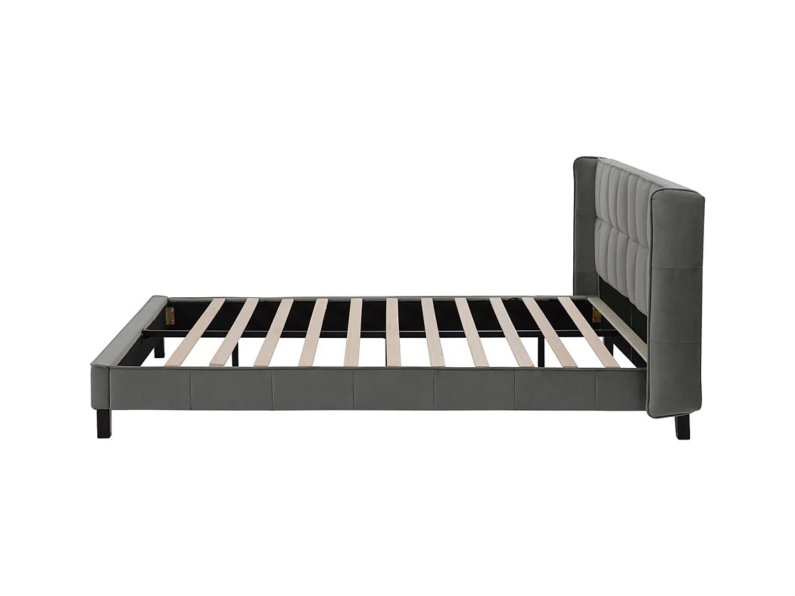 Lit adulte lit 180x200cm lit rembourré avec sommier à lattes lit double velours gris