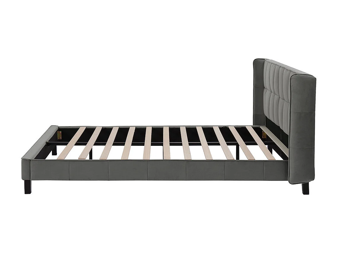 Lit adulte lit 180x200cm lit rembourré avec sommier à lattes lit double velours gris
