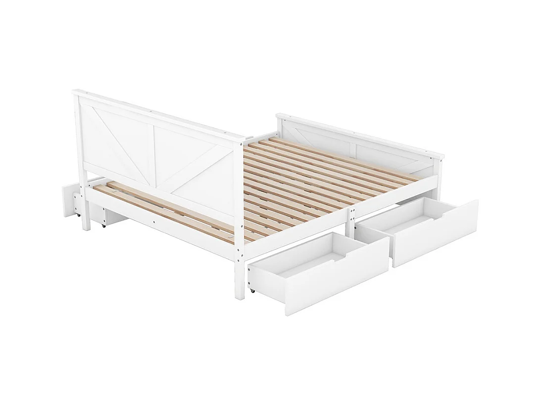 Volwassen bed 160x200 cm met 4 lades Eenpersoonsbed wit grenen