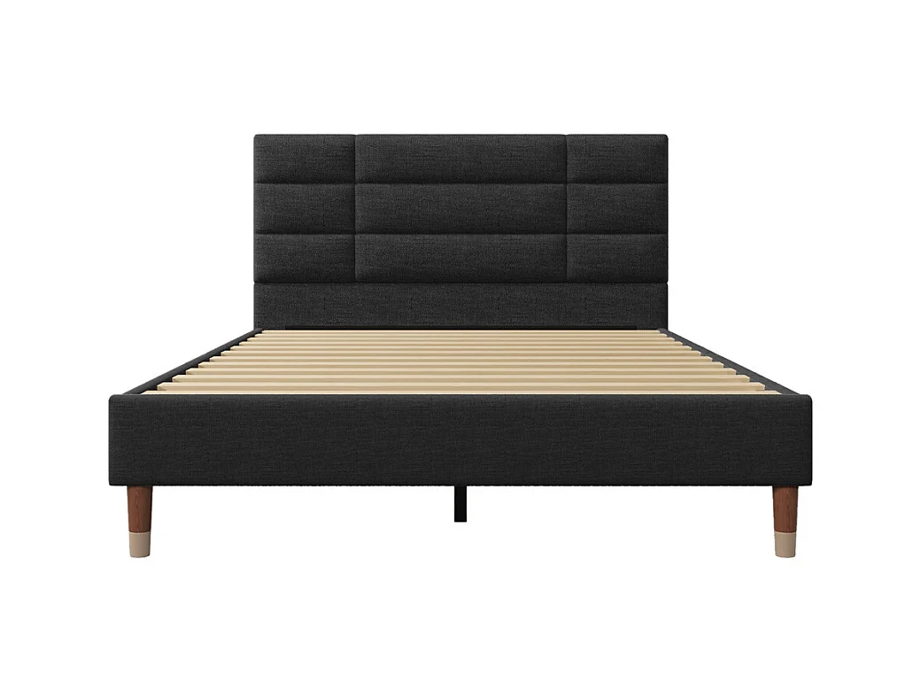 Gestoffeerd tweepersoonsbed 140x200cm, met lattenbodem, voor volwassenen en tieners, linnen, zwart