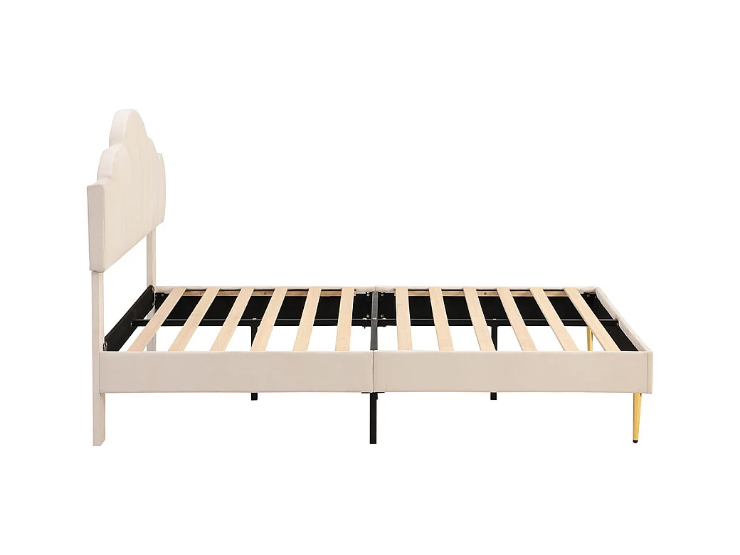 Lit rembourré 140x190 cm lit double avec sommier à lattes - tête de lit réglable - tissu en velours - beige