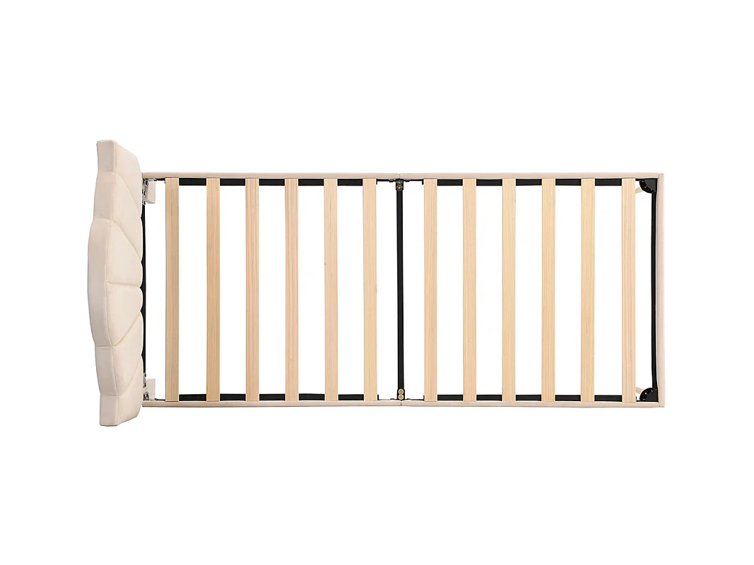 Gestoffeerd bed Eenpersoons 90x200 cm met lattenbodem - verstelbaar hoofdeinde - fluwelen stof - beige