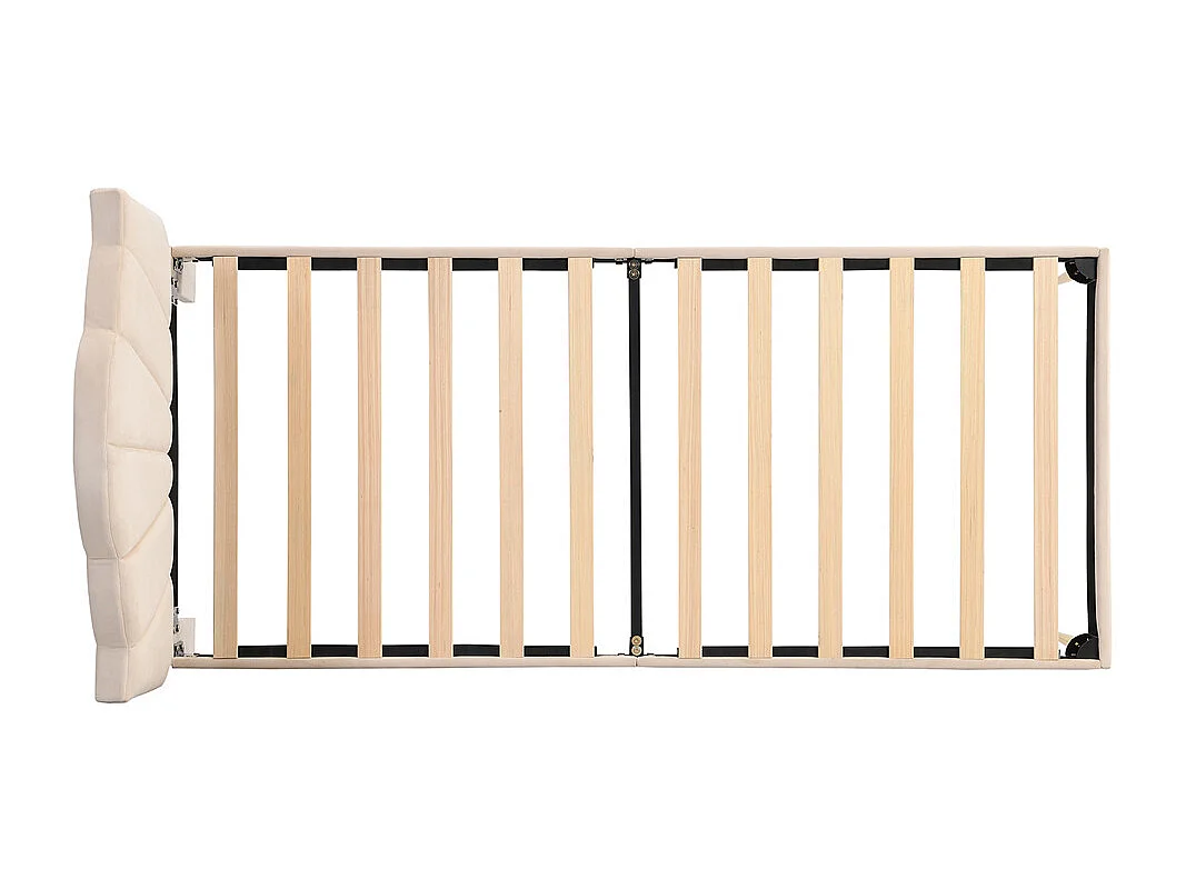 Gestoffeerd bed Eenpersoons 90x200 cm met lattenbodem - verstelbaar hoofdeinde - fluwelen stof - beige