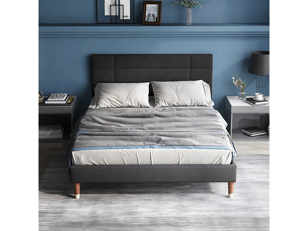 Lit adulte lit 140x200 cm lit rembourré lit sommier à lattes lit double lin gris foncé