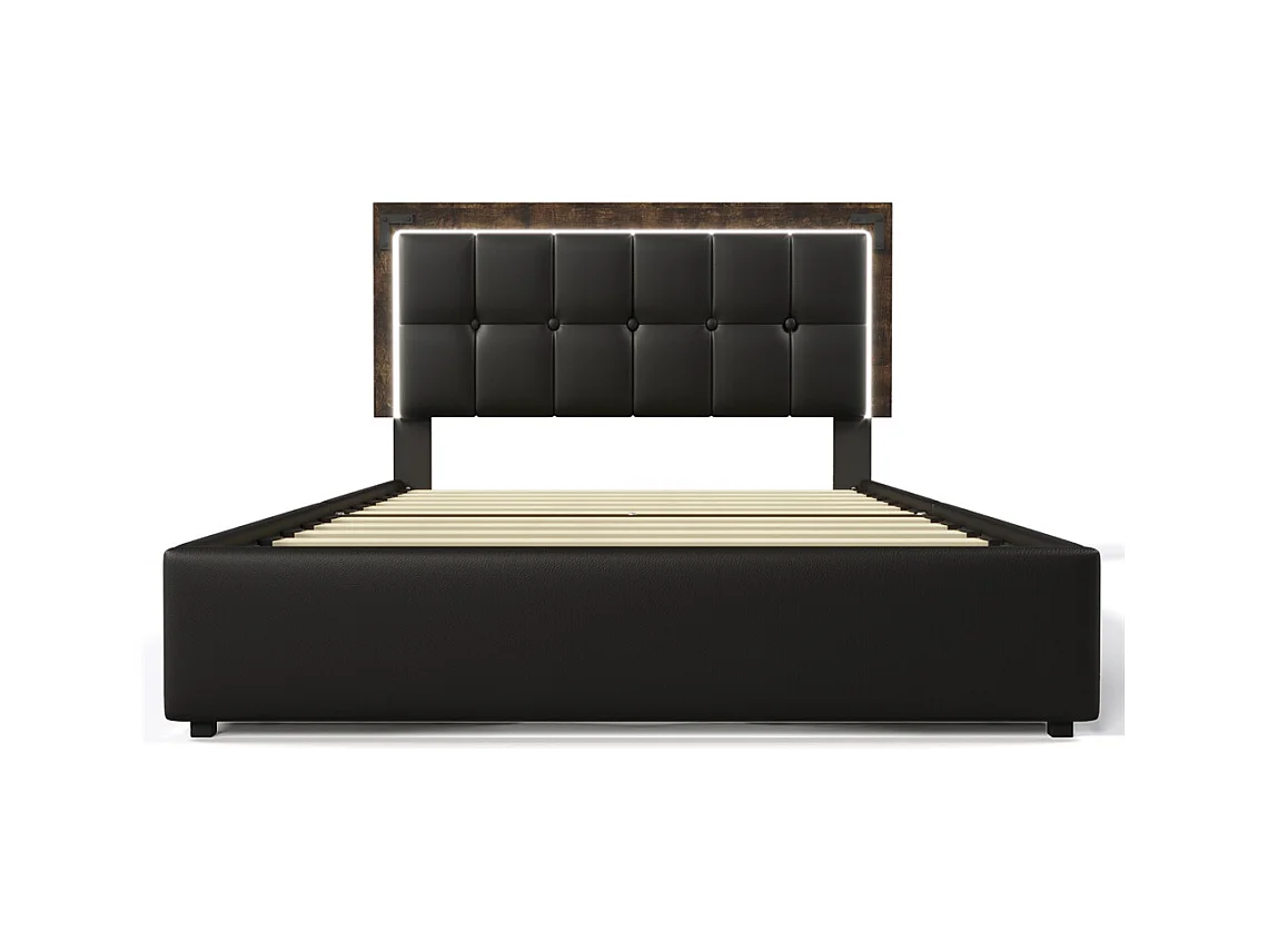 Lit adulte lit 160x200 cm lit rembourré avec bandeau lumineux led et 4 tiroirs lit double pu noir