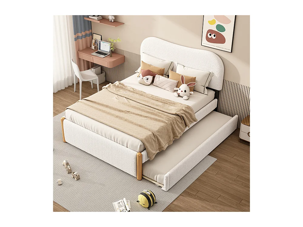 Volwassen bed 140x200 cm met rolbed Eenpersoons pluche wit