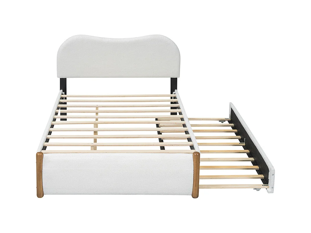 Volwassen bed 140x200 cm met rolbed Eenpersoons pluche wit