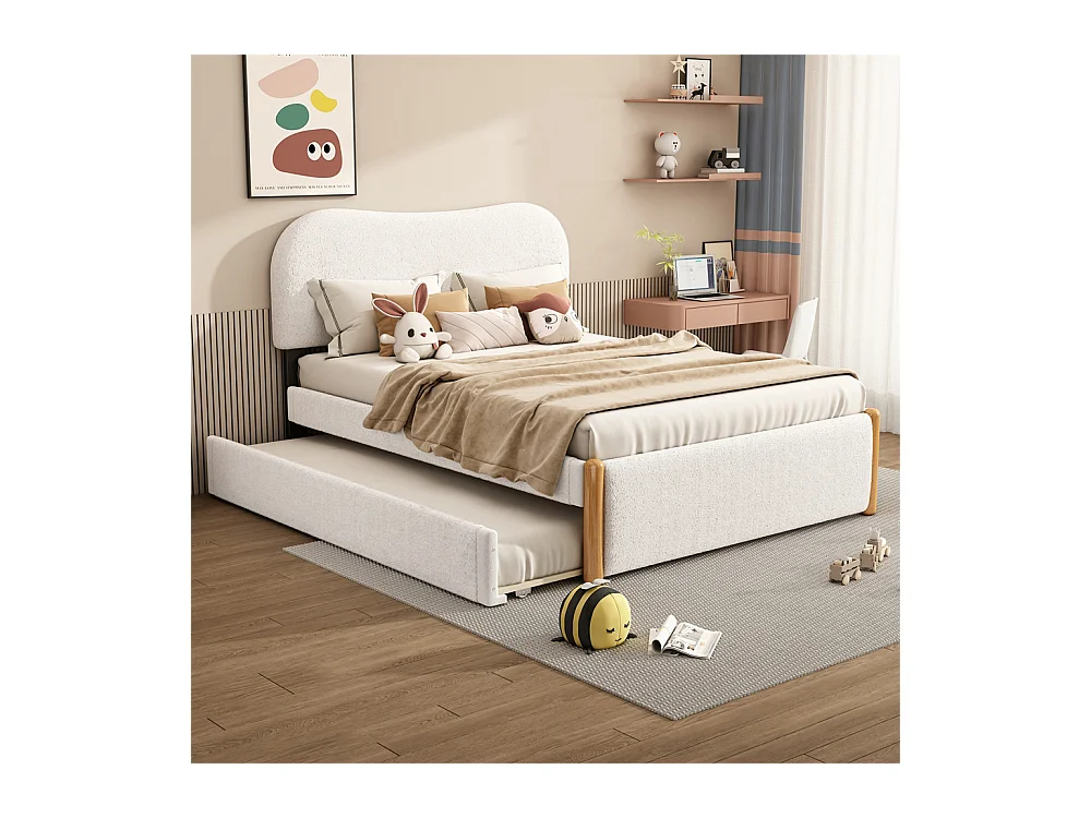 Volwassen bed 140x200 cm met rolbed Eenpersoons pluche wit