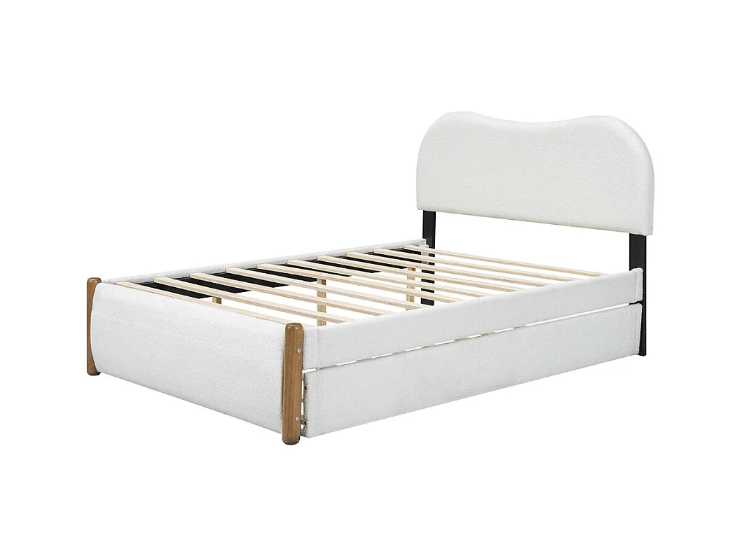 Volwassen bed 140x200 cm met rolbed Eenpersoons pluche wit