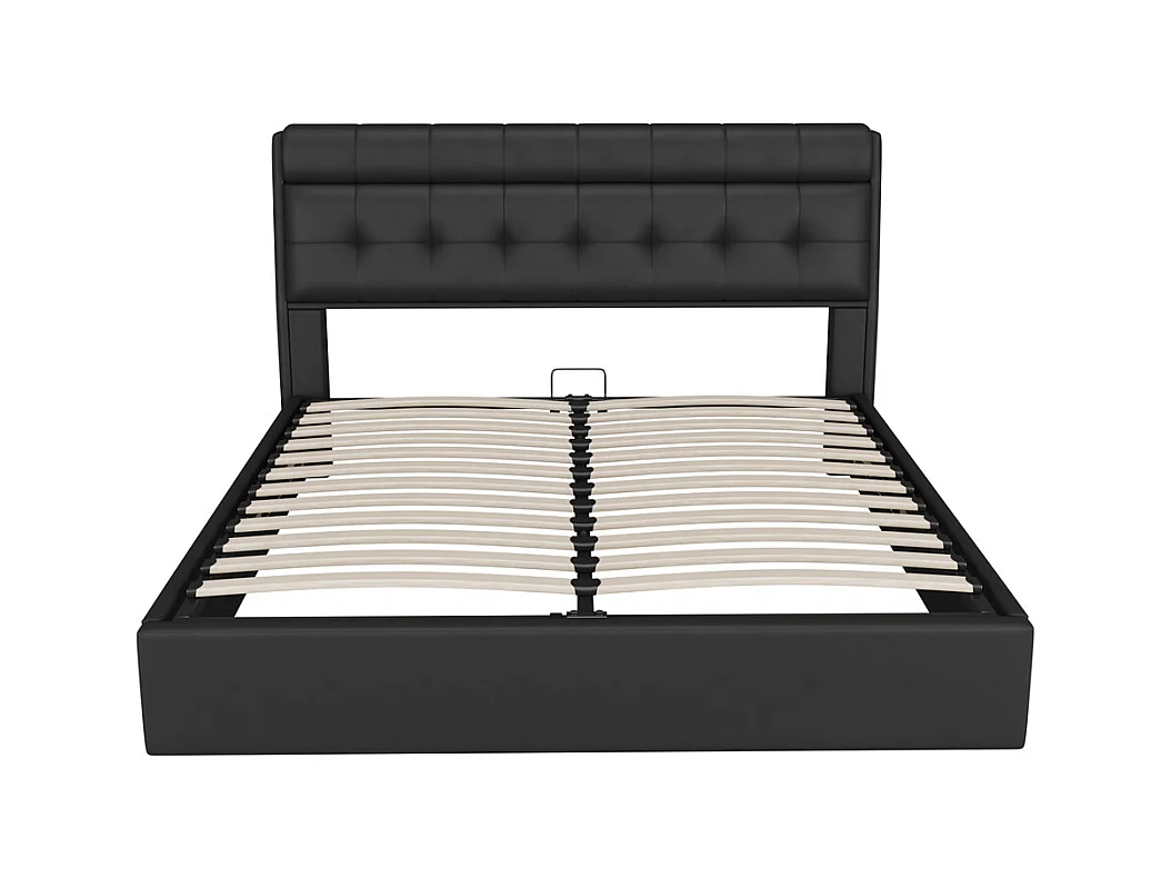 Volwassen bed 140x200 cm hydraulisch gestoffeerd tweepersoonsbed met zwarte PU lattenbodem