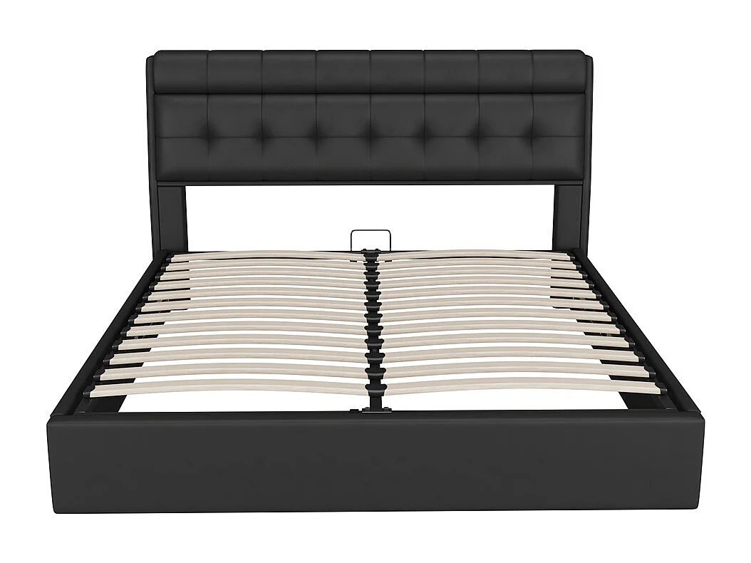 Volwassen bed 140x200 cm hydraulisch gestoffeerd tweepersoonsbed met zwarte PU lattenbodem