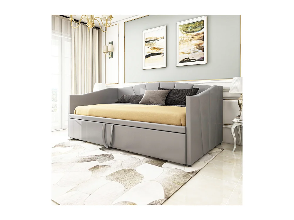 Volwassen bed 90/180 x 200 cm Eenpersoonsbed gestoffeerd met grijze fluwelen lattenbodem