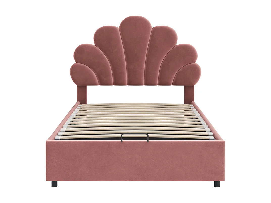 Volwassen bed opbergbed 90x200 cm opbergbed hydraulisch gestoffeerd bedframe bed met lattenbodem Eenpersoons roze fluweel