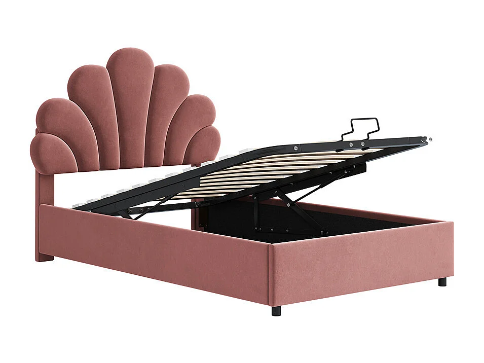 Volwassen bed opbergbed 90x200 cm opbergbed hydraulisch gestoffeerd bedframe bed met lattenbodem Eenpersoons roze fluweel