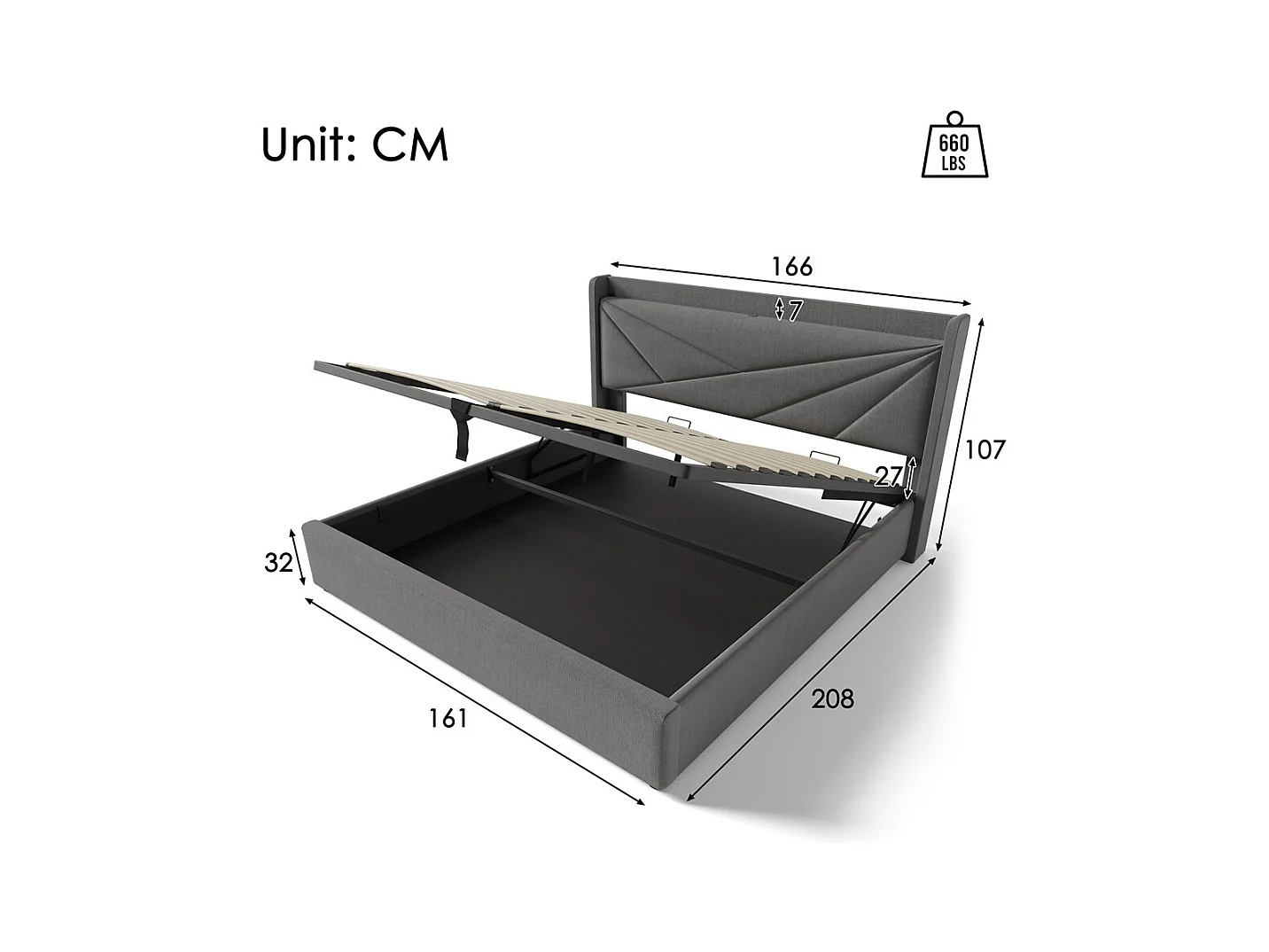 Gestoffeerd bed met opbergruimte 160x200 cm opbergbed hoofdeinde met usb type c oplaadfunctie tweepersoonsbed katoen linnen grijs