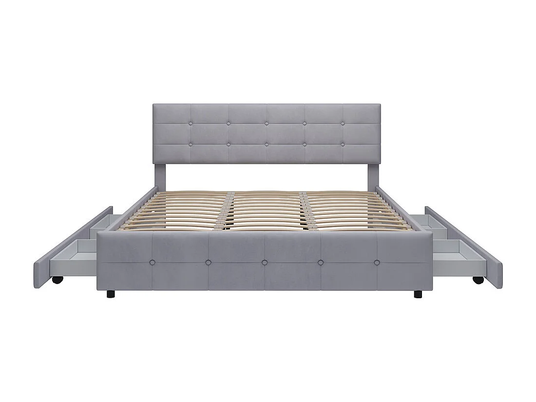 Volwassen bed 180x200 cm gestoffeerd bed 4 laden bed lattenbodem tweepersoonsbed grijs fluweel