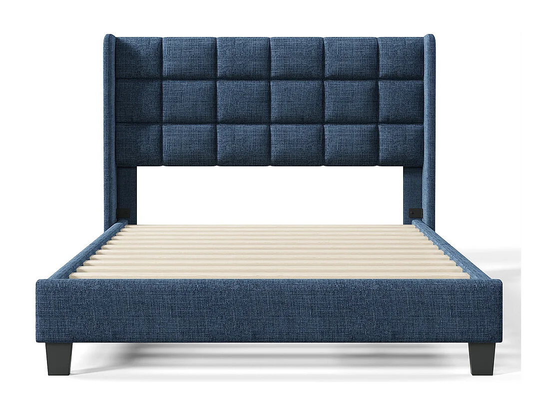 Volwassen bed 140x200 cm bed gestoffeerd bed lattenbodem tweepersoonsbed blauw linnen