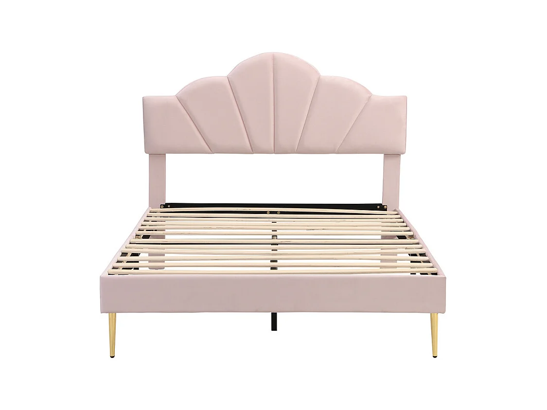 Lit rembourré 140x200 cm lit double avec sommier à lattes - tête de lit réglable - tissu en velours - rose