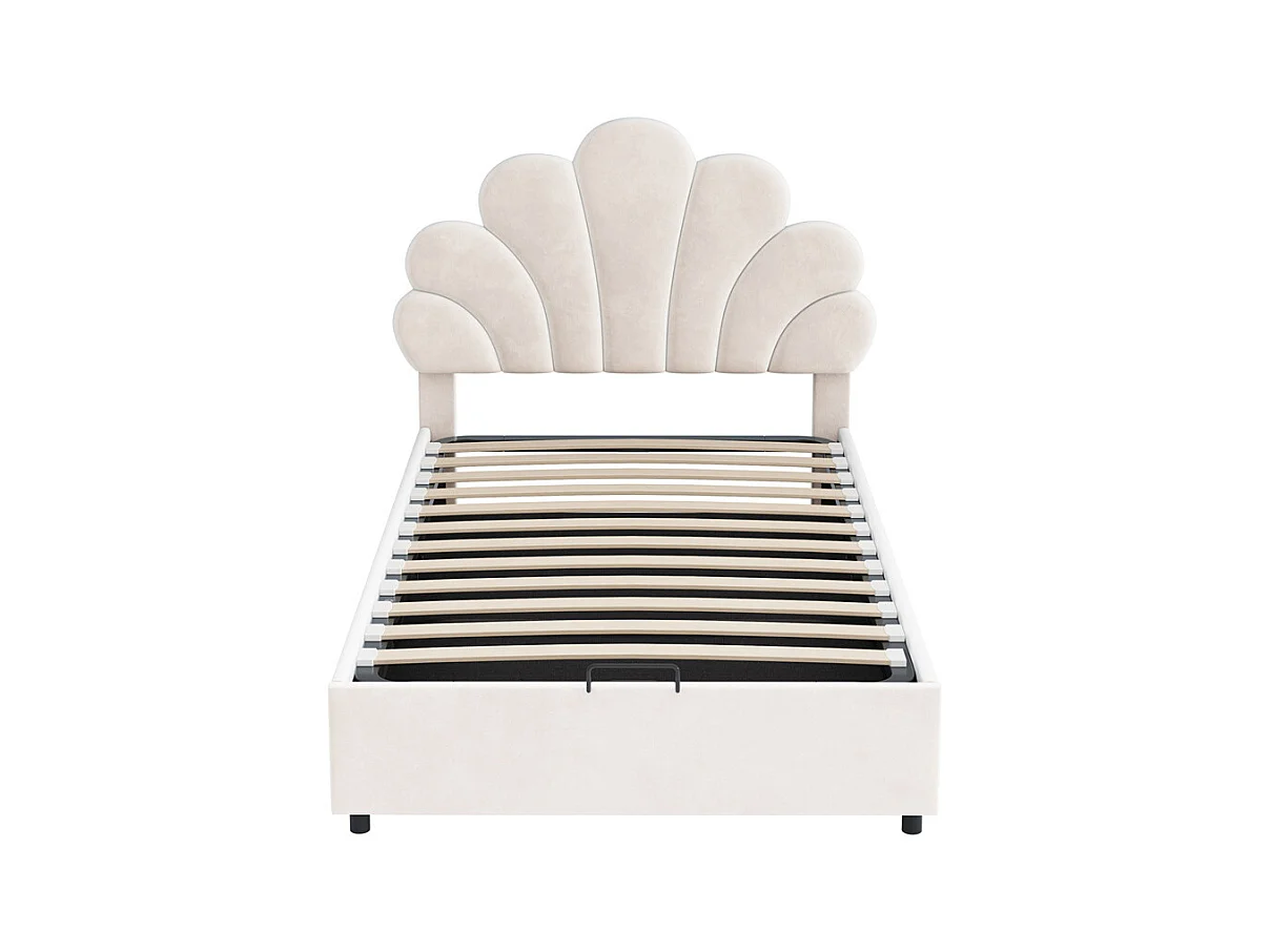 Lit adulte lit coffre lit 90x200 cm lit de rangement lit rembourré hydraulique lit cadre à lamelles Single velours beige