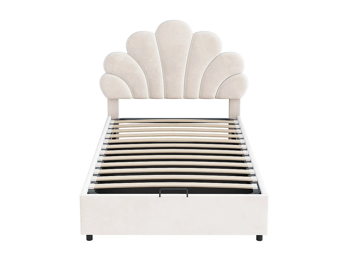 Lit adulte lit coffre lit 90x200 cm lit de rangement lit rembourré hydraulique lit cadre à lamelles Single velours beige