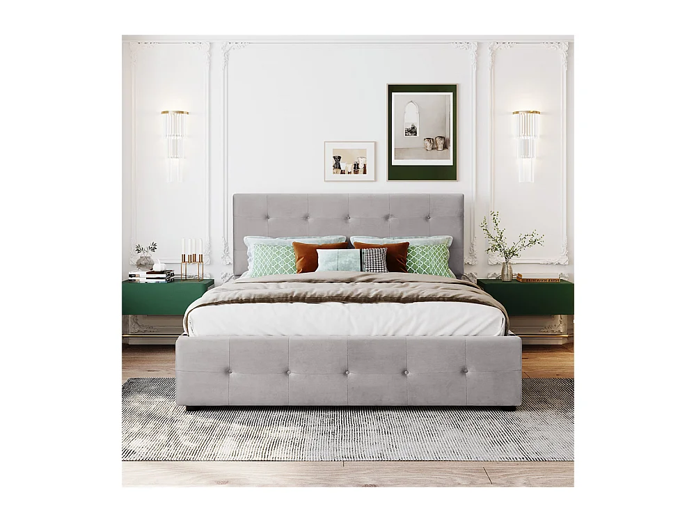 Volwassen bed 140x200 cm gestoffeerd bed met lades en lattenbodem tweepersoonsbed grijs fluweel