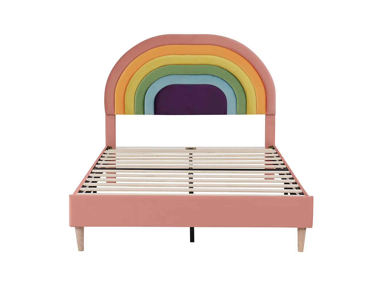 Lit adulte lit 140x200 cm lit rembourré avec sommier à lattes lit double velours rose