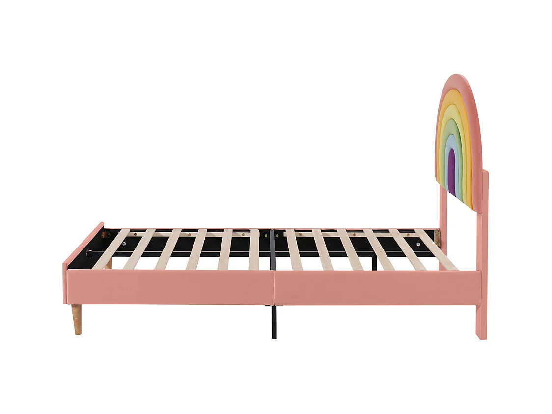 Lit adulte lit 140x200 cm lit rembourré avec sommier à lattes lit double velours rose