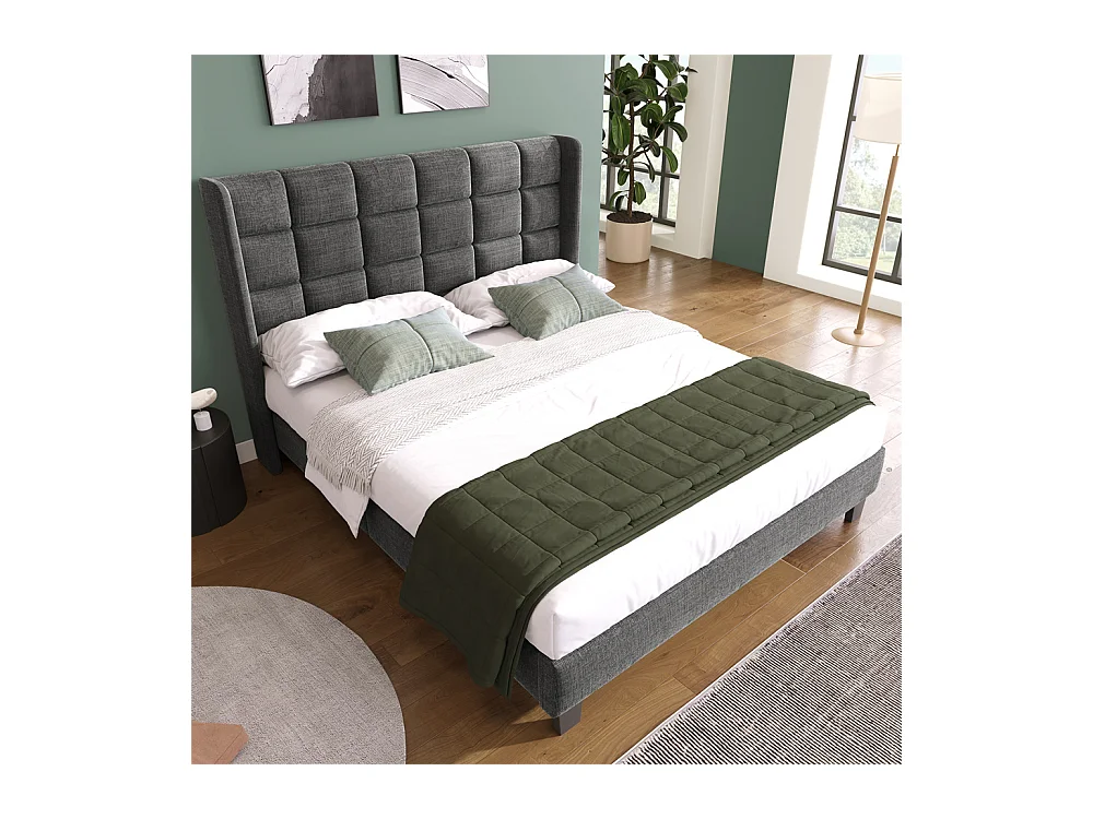 Lit adulte lit 140x200 cm lit rembourré lit sommier à lattes lit double lin gris