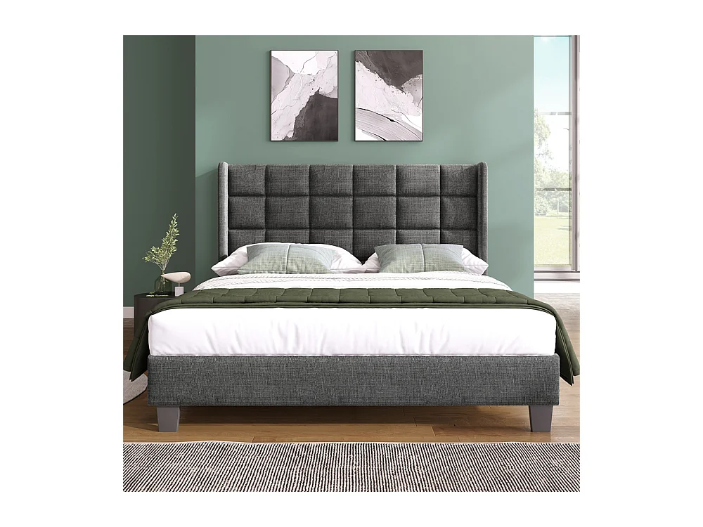 Lit adulte lit 140x200 cm lit rembourré lit sommier à lattes lit double lin gris