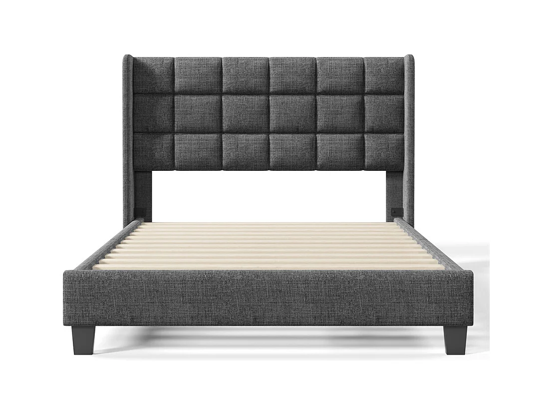 Lit adulte lit 140x200 cm lit rembourré lit sommier à lattes lit double lin gris