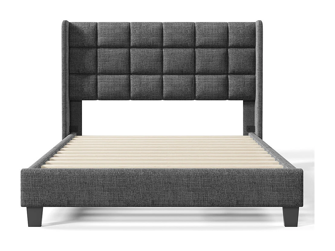 Lit adulte lit 140x200 cm lit rembourré lit sommier à lattes lit double lin gris