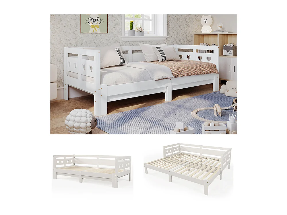 Lit adulte lit 90x200 cm lit de jour lit évolutif Single pin massif blanc