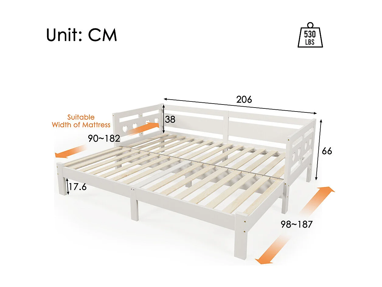 Lit adulte lit 90x200 cm lit de jour lit évolutif Single pin massif blanc