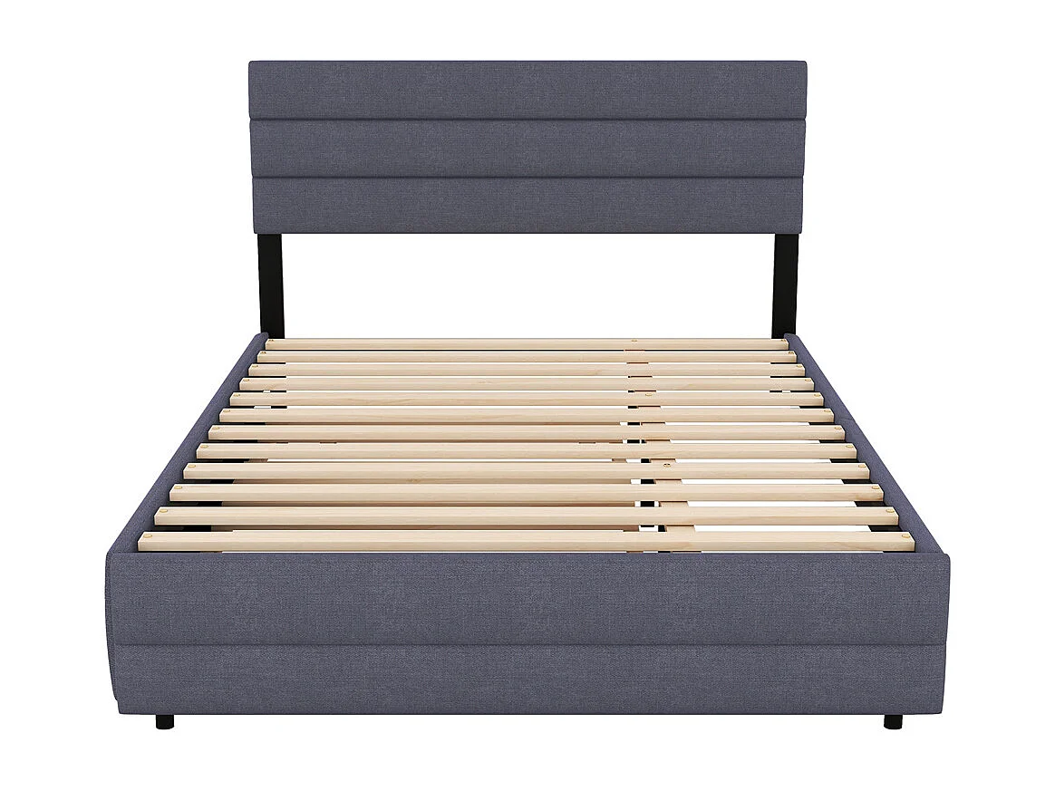 Volwassen bed 140x200 cm met nietmachine en twee lades tweepersoonsbed grijs linnen