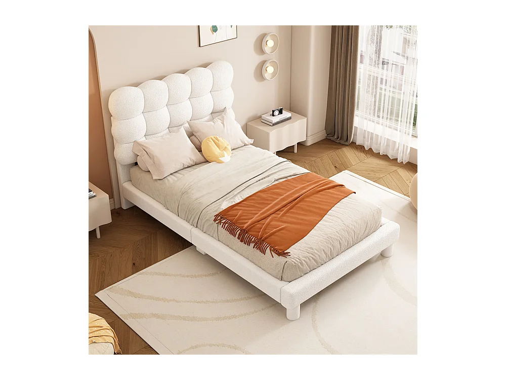 Volwassen bed 90x200 cm vlak bed gestoffeerd bed Eenpersoonsbed wit