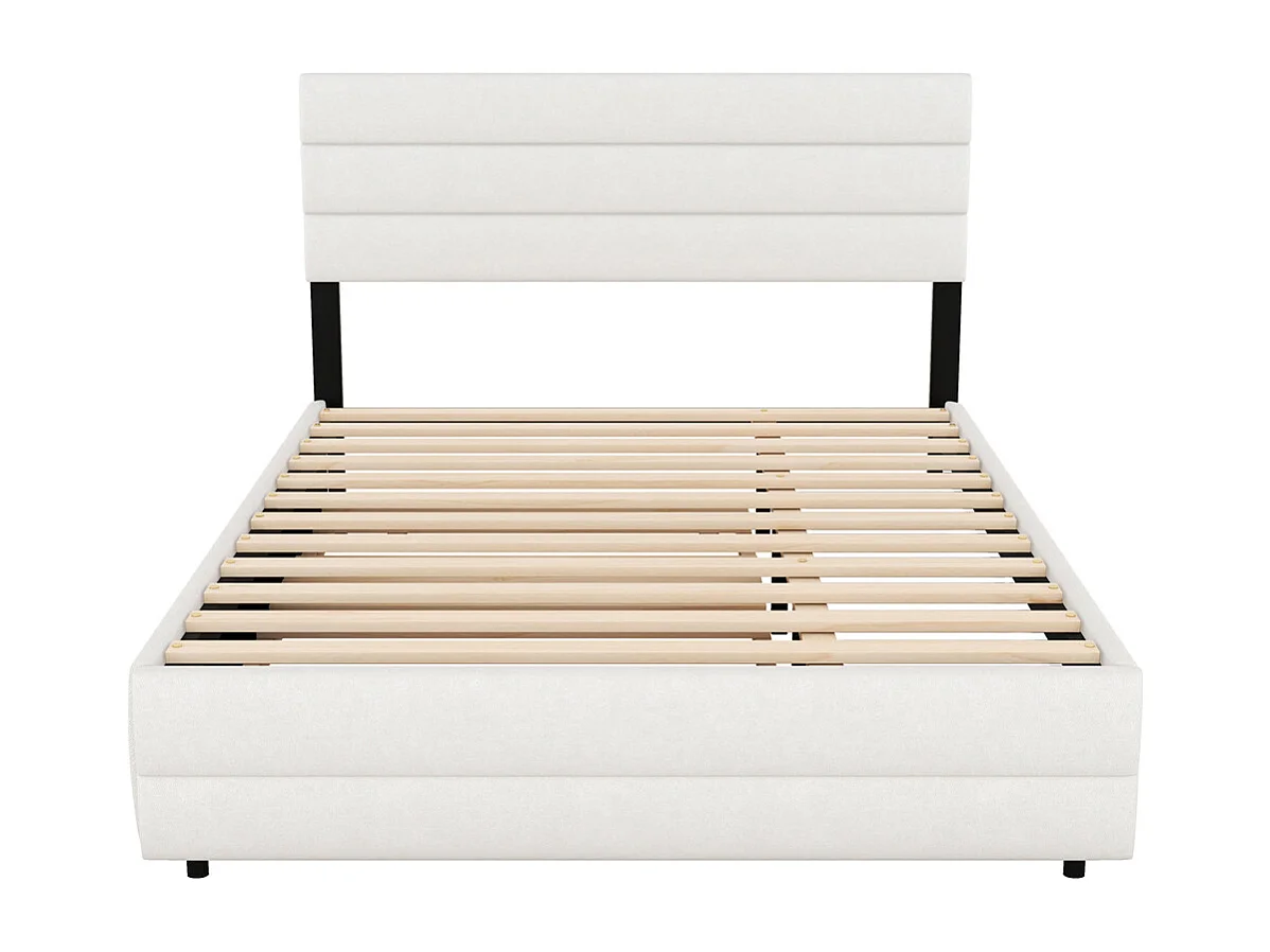 Volwassen bed 140x200 cm met nietmachine en twee lades tweepersoonsbed beige linnen