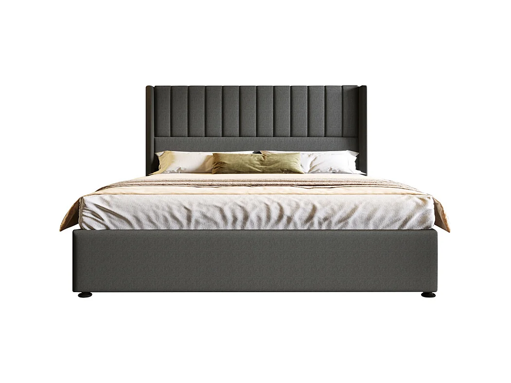 Hydraulisch gestoffeerd bed met opbergruimte 180x200 cm metalen bed houten lattenbodem tweepersoonsbed grijs linnen