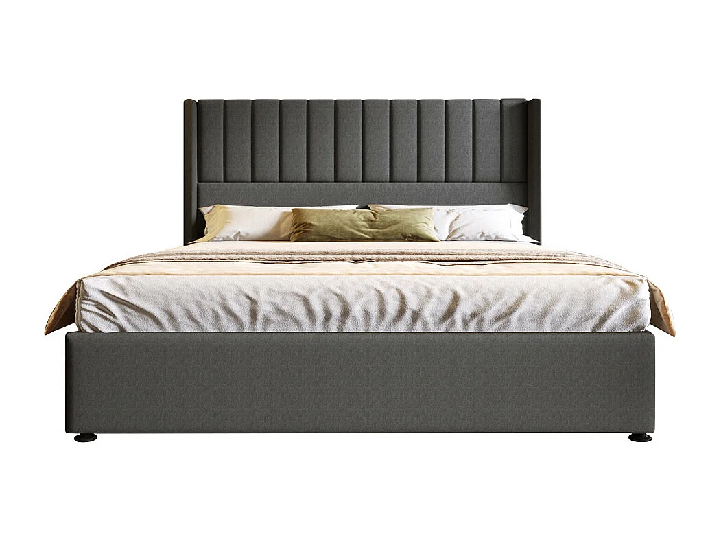 Hydraulisch gestoffeerd bed met opbergruimte 180x200 cm metalen bed houten lattenbodem tweepersoonsbed grijs linnen