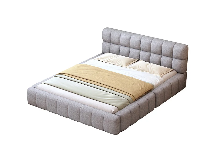 Volwassen bed 140x200 cm gestoffeerd bed met lattenbodem tweepersoonsbed lichtgrijs linnen