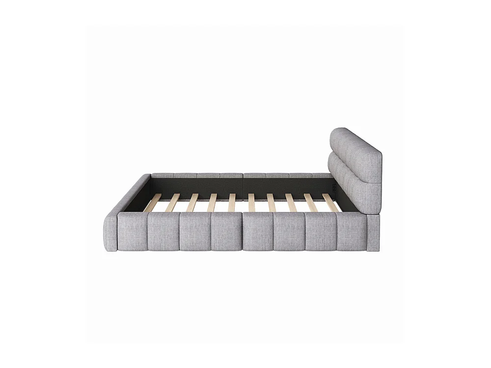 Volwassen bed 140x200 cm gestoffeerd bed met lattenbodem tweepersoonsbed lichtgrijs linnen