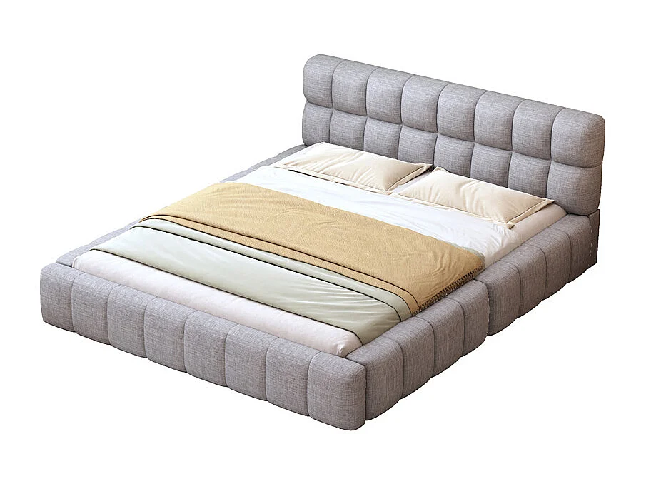 Volwassen bed 140x200 cm gestoffeerd bed met lattenbodem tweepersoonsbed lichtgrijs linnen