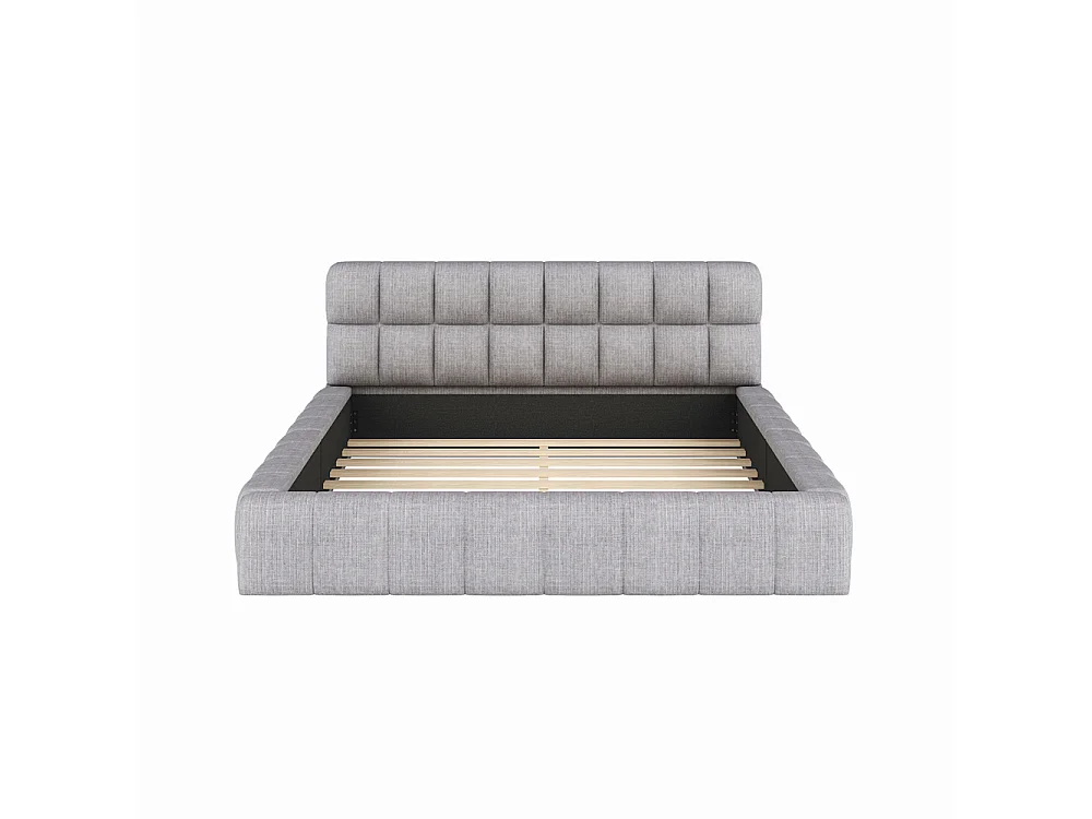 Volwassen bed 140x200 cm gestoffeerd bed met lattenbodem tweepersoonsbed lichtgrijs linnen