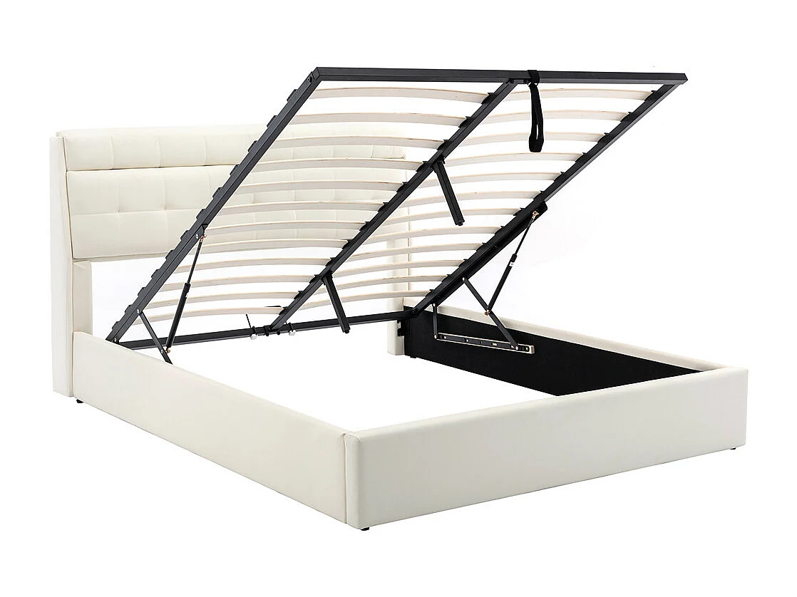 Volwassen bed 160x200 cm hydraulisch gestoffeerd tweepersoonsbed met crème witte PU lattenbodem