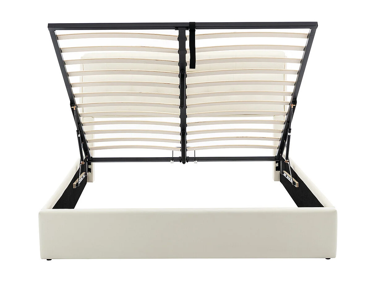 Volwassen bed 160x200 cm hydraulisch gestoffeerd tweepersoonsbed met crème witte PU lattenbodem