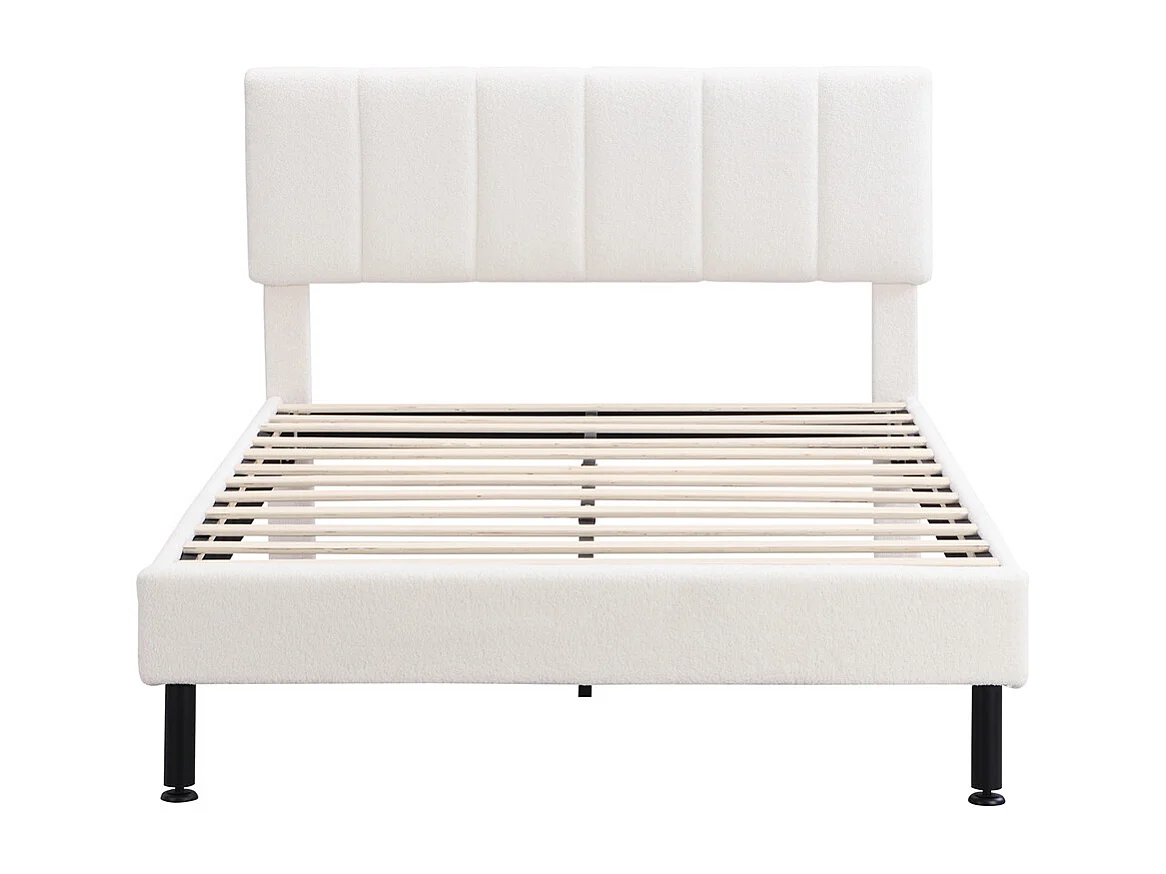 Lit adulte lit cadre à lattes en bois lit 140x190 cm lit rembourré lit pieds en fer Single sherpa beige