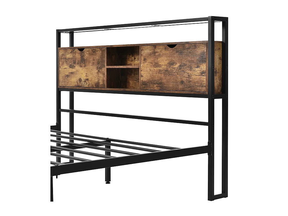 Lit adulte lit 140x200 cm lit tête de lit de rangement lit sommier à lattes lit en métal lit double métal+mdf Neutral