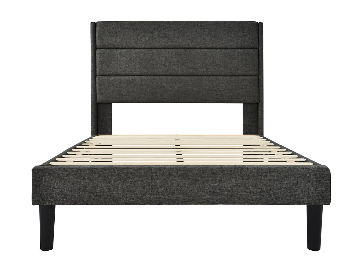 Gestoffeerd tweepersoonsbed 90x200 cm, bedframe met lattenbodem en hoofdbord, kinderbed, linnen, grijs