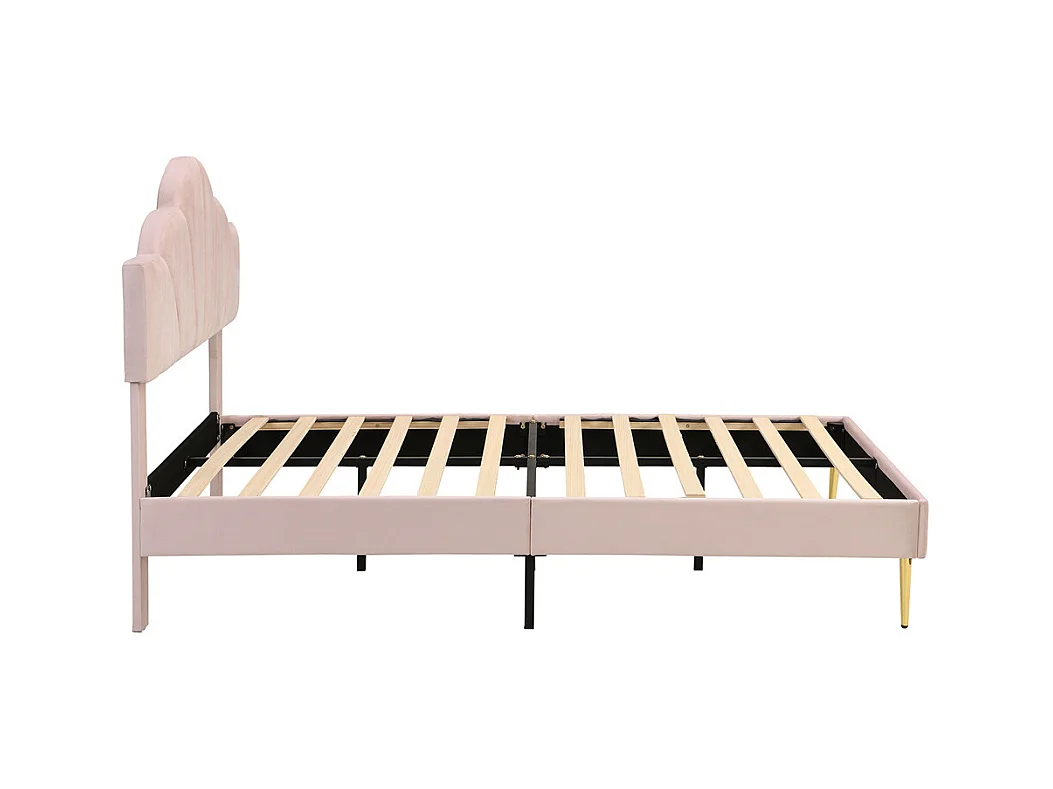 Gestoffeerd bed 140x190 cm tweepersoonsbed met lattenbodem - verstelbaar hoofdeinde - fluwelen stof - roze